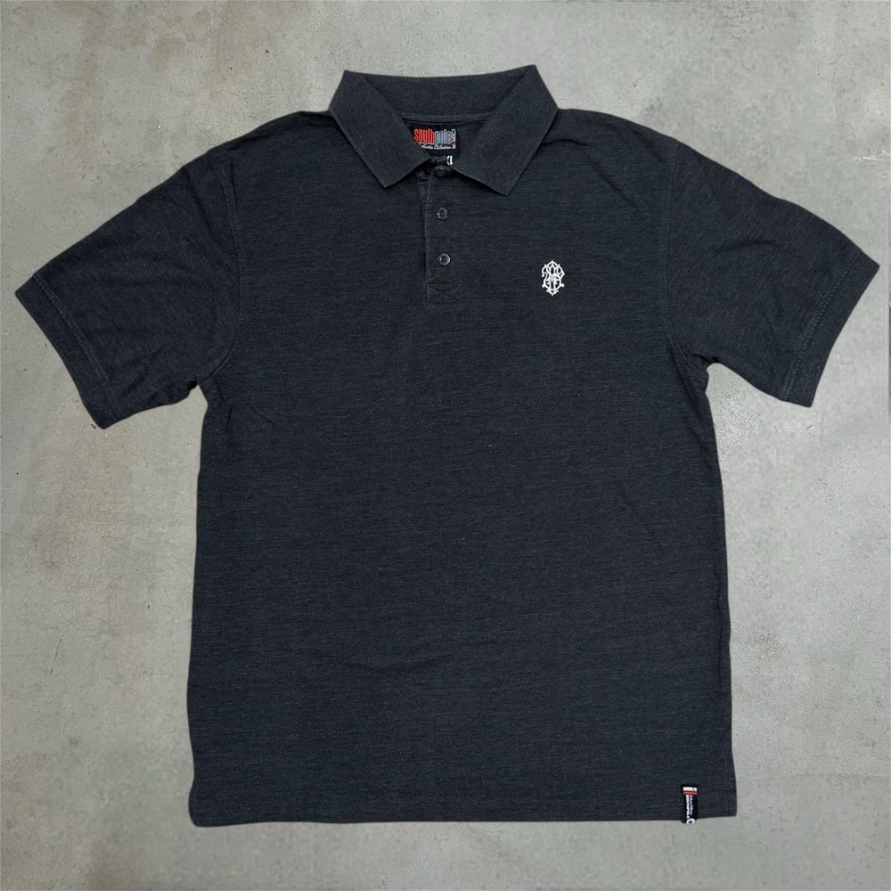 Y2K South Pole Polo Shirt Mens XL Grey Streetwear Embroidered Logo Short Sleeve